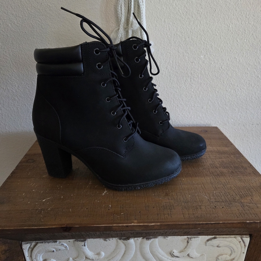 Timberland Womens Black Tillston Double Collar Boots Size 9.5 Academia Goth